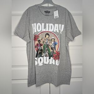 NWT Mens XXL Netflix Stranger Things 'Holiday Squad' Grey T-shirt Short Sleeve